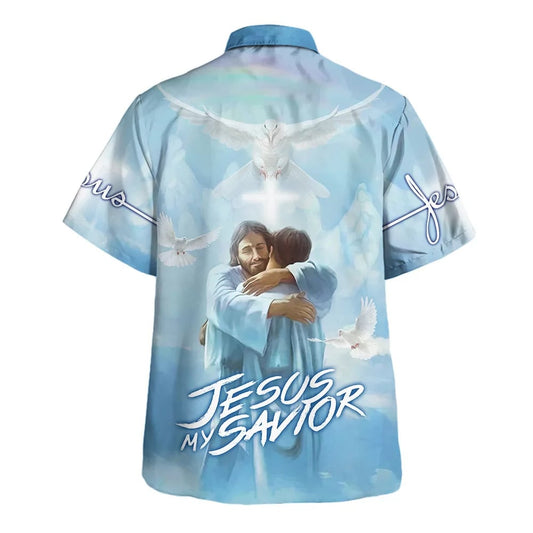 UniJames Jesus Is My Savior Hawaiian Shirt - Jesus Hugging Man Hawaiian Shirts For Men & Women - Christian Hawaiian Shirt - Hawaiian Summer Shirts