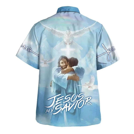Unique Jesus Is My Savior Jesus Hugging Hawaiian Shirt