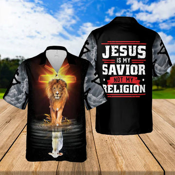 UniJames Jesus Is My Savior Jesus Lion Lamp Hawaiian Shirts - Religious Hawaiian Shirts - Hawaiian Christian For Men Women