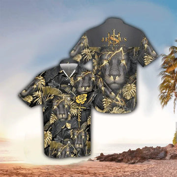 UniJames Jesus Is My Savior Three Nails Black Lion Hawaiian Shirt - Christian Hawaiian Shirt for Men Women