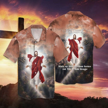 UniJames Jesus Leads Me Where My Faith Is Without Borders And Will Be Made Stronger Hawaiian Shirt - Christian Hawaiian Shirts For Men & Women