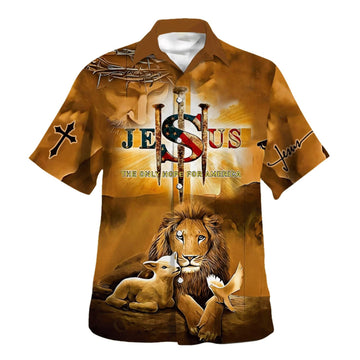 UniJames Jesus Lion And Lamb Hawaiian Shirts For Men - Christian Hawaiian Shirt - Hawaiian Summer Shirts