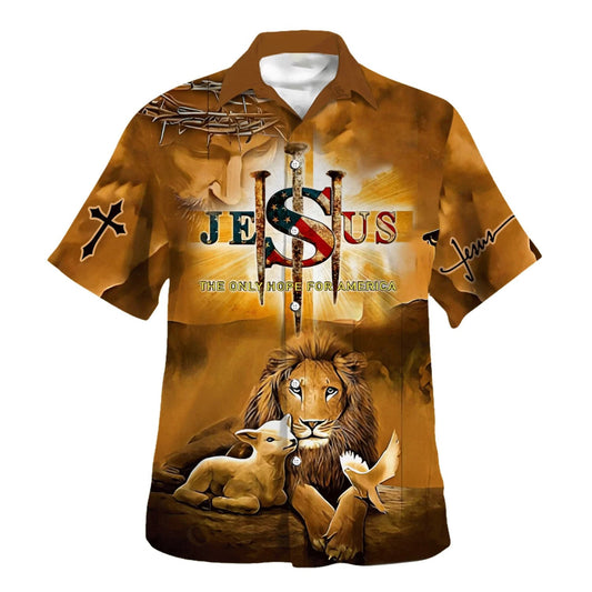 UniJames Jesus Lion And Lamb Hawaiian Shirts For Men - Christian Hawaiian Shirt - Hawaiian Summer Shirts