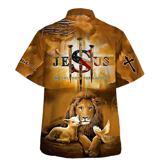 UniJames Jesus Lion And Lamb Hawaiian Shirts For Men - Christian Hawaiian Shirt - Hawaiian Summer Shirts