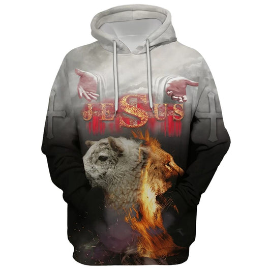 Uni Jesus Lion And Lamb, The Hand Of Jesus 3D Hoodie