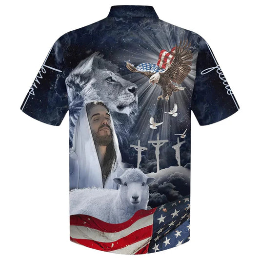 UniJames Jesus Lion And The Lamb Eagle Hawaiian Shirts - Christian Hawaiian Shirt - Hawaiian Shirts For Men