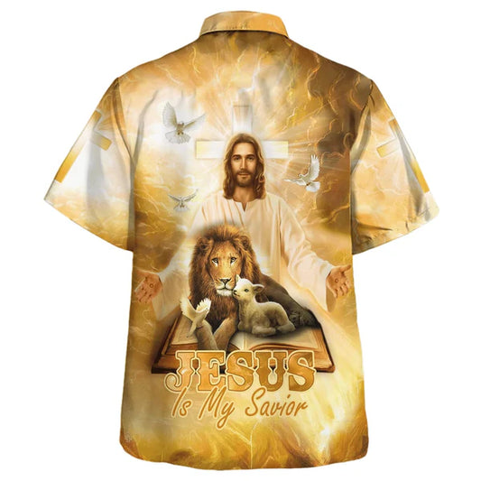 UniJames Jesus Lion And The Lamb Hawaiian Shirt For Men - Jesus Is My Savior Hawaiian Shirts - Christian Hawaiian Shirt