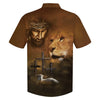 UniJames Jesus Lion And The Lamb Three Cross Hawaiian Shirts - Christian Hawaiian Shirt - Hawaiian Shirts For Men