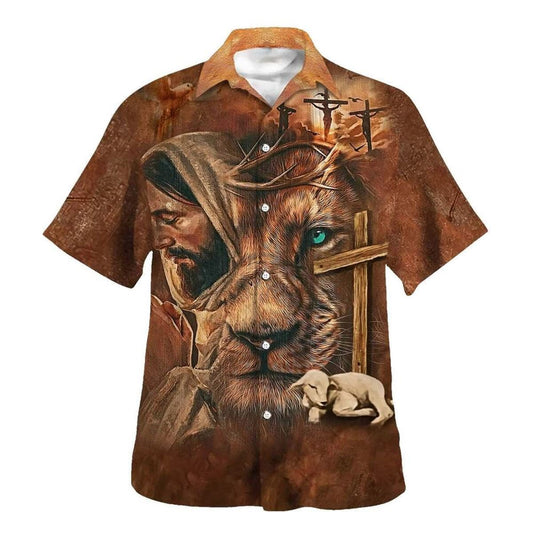 Unique Jesus Lion Cross And The Lamb Christian Hawaiian Shirt