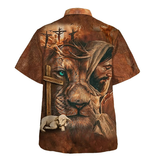 UniJames Jesus Lion Cross And The Lamb Hawaiian Shirts For Men - Christian Hawaiian Shirt - Hawaiian Summer Shirts