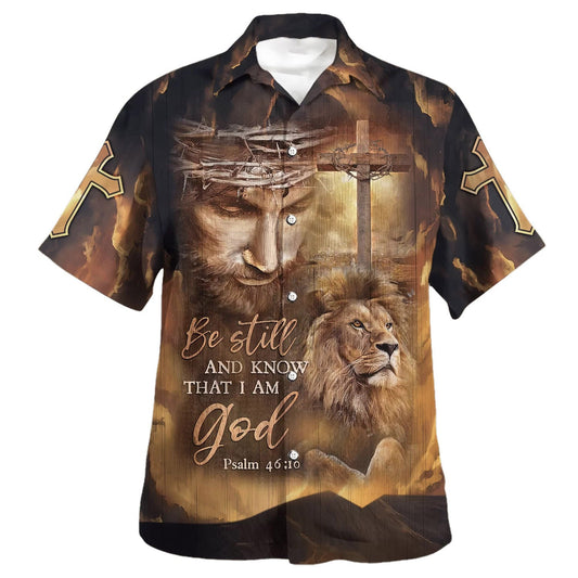 UniJames Jesus Lion Cross Be Still And Know That I Am God Hawaiian Shirts For Men - Christian Hawaiian Shirt - Hawaiian Summer Shirts