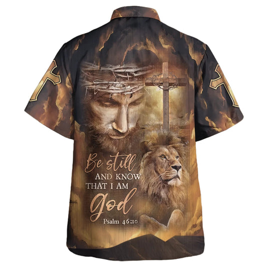 UniJames Jesus Lion Cross Be Still And Know That I Am God Hawaiian Shirts For Men - Christian Hawaiian Shirt - Hawaiian Summer Shirts