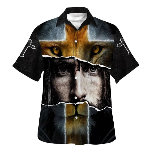 UniJames Jesus Lion Cross For Men Hawaiian Shirts For Men - Christian Hawaiian Shirt - Hawaiian Summer Shirts