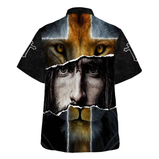 UniJames Jesus Lion Cross For Men Hawaiian Shirts For Men - Christian Hawaiian Shirt - Hawaiian Summer Shirts