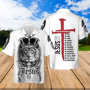 UniJames Jesus Lion Crown Jesus I My Everything Hawaiian Shirts - Religious Hawaiian Shirts - Hawaiian Christian For Men Women