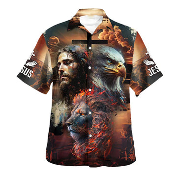 UniJames Jesus Lion Eagle Face Hawaiian Shirt - Christian Hawaiian Shirt - Religious Hawaiian Shirts