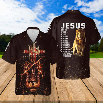 UniJames Jesus Lion Jesus Is My God Hawaiian Shirts - Religious Hawaiian Shirts - Hawaiian Christian For Men Women