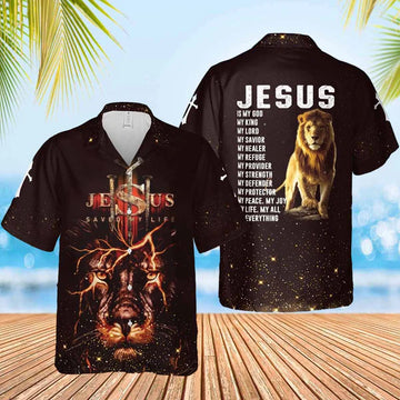 UniJames Jesus Lion Jesus Is My God Jesus Hawaiian Shirt - Christian Hawaiian Shirts For Women Men