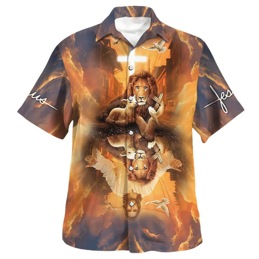 UniJames Jesus Lion King And Lamb Cross Hawaiian Shirts For Men - Christian Hawaiian Shirt - Hawaiian Summer Shirts