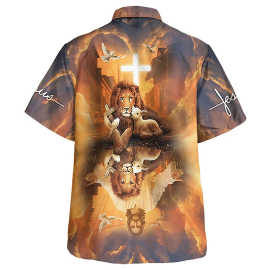 UniJames Jesus Lion King And Lamb Cross Hawaiian Shirts For Men - Christian Hawaiian Shirt - Hawaiian Summer Shirts