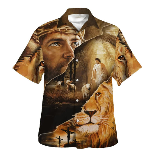 UniJames Jesus Lion Lamb Of God Hawaiian Shirts For Men - Christian Hawaiian Shirt - Hawaiian Summer Shirts