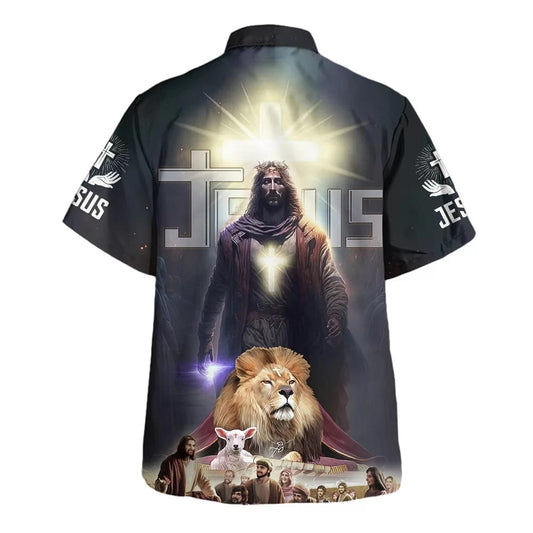 UniJames Jesus Lion Lamb With Disciples Hawaiian Shirts For Men - Christian Hawaiian Shirt - Hawaiian Summer Shirts