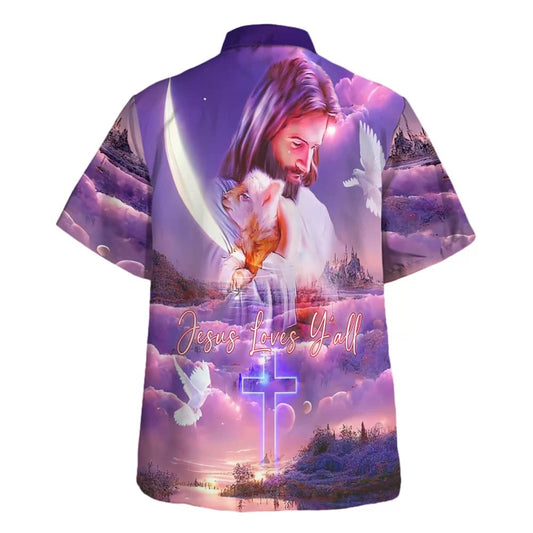 UniJames Jesus Loves Y'all Jesus And Lamb Hawaiian Shirts For Men & Women - Christian Hawaiian Shirt - Hawaiian Summer Shirts