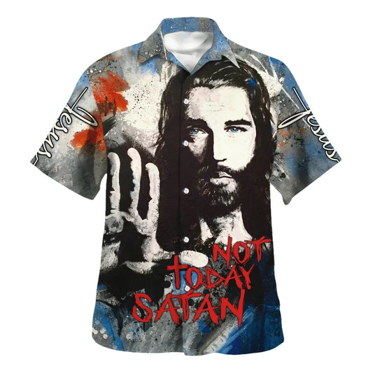 UniJames Jesus Not Today Satan Hawaiian Shirt - Christian Hawaiian Shirt - Best Hawaiian Shirts