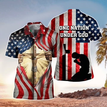 UniJames Jesus One Nation Under God American Flag Hawaiian Shirt - Christian Hawaiian Shirts For Men & Women