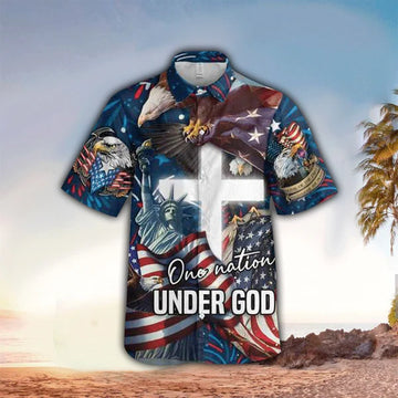 UniJames Jesus One Nation Under God Cross Hawaiian Shirt - Christian Hawaiian Shirt for Men Women