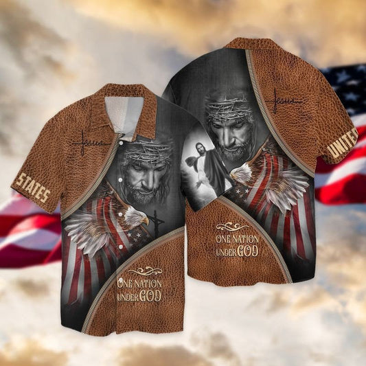 UniJames Jesus One Nation Under God United States Hawaiian Shirt - Christian Hawaiian Shirts For Men & Women