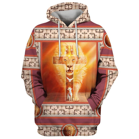 Uni Jesus Onthe Cross God Lion Lamb Dove 3D Hoodie