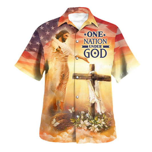 UniJames Jesus Open Arms Easter Cross One Nation Under God Hawaiian Shirts For Men & Women - Christian Hawaiian Shirt - Hawaiian Summer Shirts