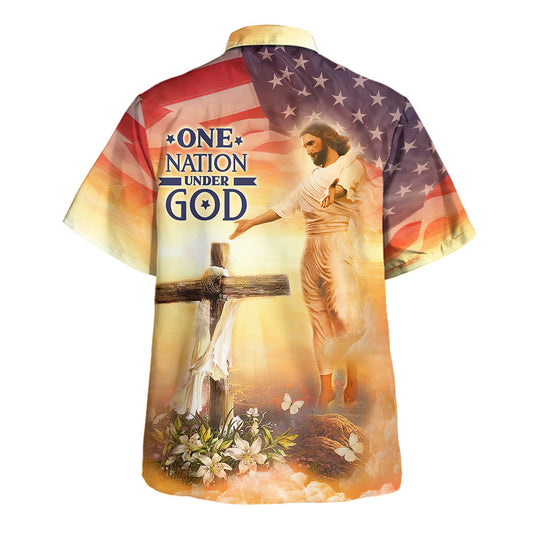 UniJames Jesus Open Arms Easter Cross One Nation Under God Hawaiian Shirts For Men & Women - Christian Hawaiian Shirt - Hawaiian Summer Shirts