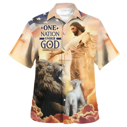 UniJames Jesus Open Arms One Nation Under God Hawaiian Shirts For Men & Women - Christian Hawaiian Shirt - Hawaiian Summer Shirts
