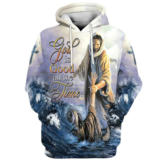 Uni Jesus Peter Walking On Water 3D Hoodie God Is Good All The Time 3D Hoodie