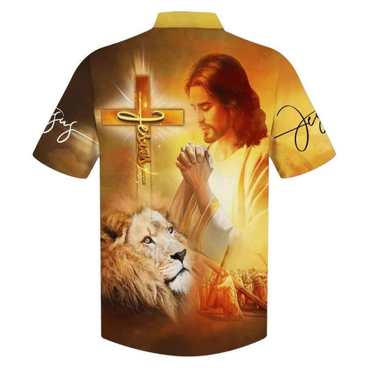 Unique Jesus Prayer Lion Cross Christian Faith Hawaiian Shirt
