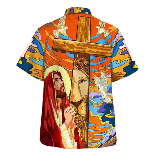 UniJames Jesus Prayer Lion Cross Hawaiian Shirts For Men - Christian Hawaiian Shirt - Hawaiian Summer Shirts
