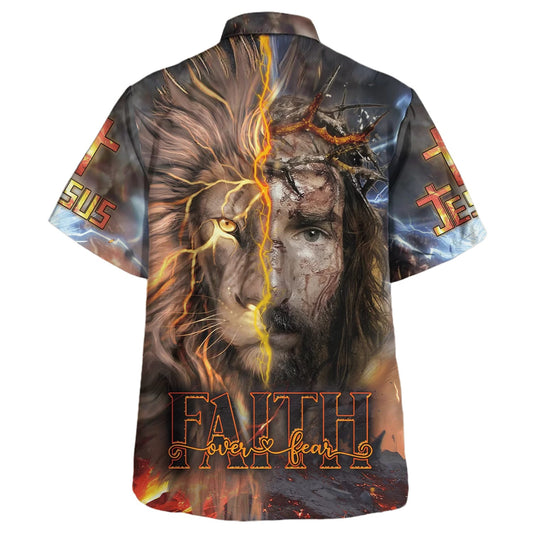 UniJames Jesus Praying Lion Christian Cross Faith Hawaiian Shirt - Christian Hawaiian Shirt - Religious Hawaiian Shirts