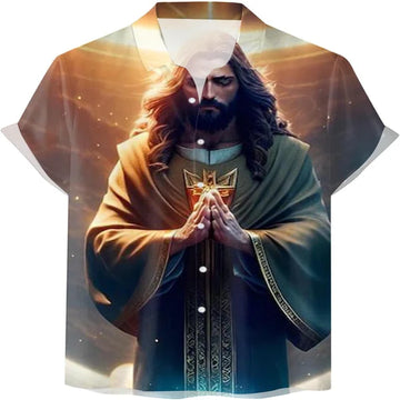 UniJames Jesus Prays Christian Hawaiian Shirt - Hawaiian Beach Shirts for Men Women