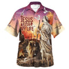 UniJames Jesus Saved My Life With The Lamb And Lion Hawaiian Shirt - Christian Hawaiian Shirt - Religious Hawaiian Shirts