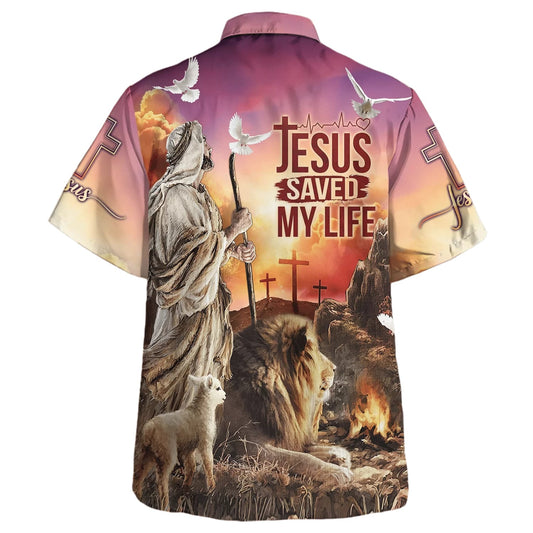 UniJames Jesus Saved My Life With The Lamb And Lion Hawaiian Shirt - Christian Hawaiian Shirt - Religious Hawaiian Shirts