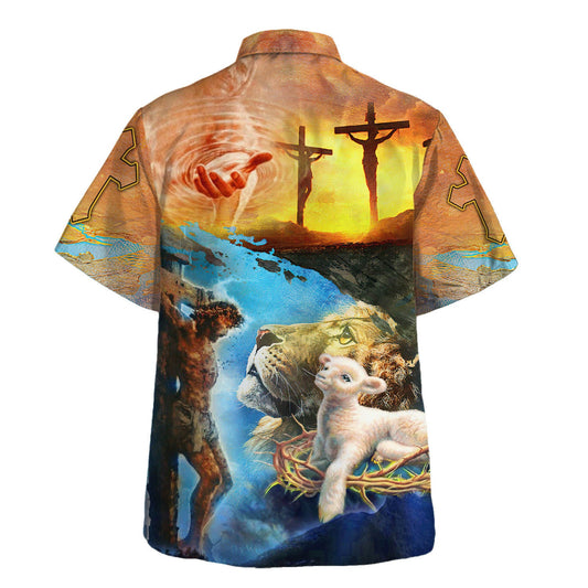 UniJames Jesus Saves Lion And Lamb Hawaiian Shirts For Men - Christian Hawaiian Shirt - Hawaiian Summer Shirts