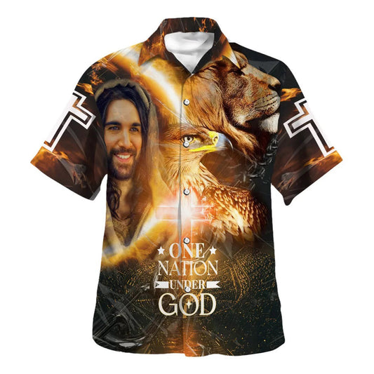 UniJames Jesus Smile Eagle One Nation Under God Hawaiian Shirts For Men & Women - Christian Hawaiian Shirt - Hawaiian Summer Shirts