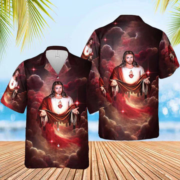 UniJames Jesus Take My Hand Red Cloud Galaxy Hawaiian Shirt - Christian Hawaiian Shirts For Women Men