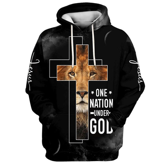 Uni Jesus The Lion Of Judah One Nation Under God 3D Hoodie