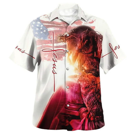 Unique Jesus US American Flag Hawaiian Shirt
