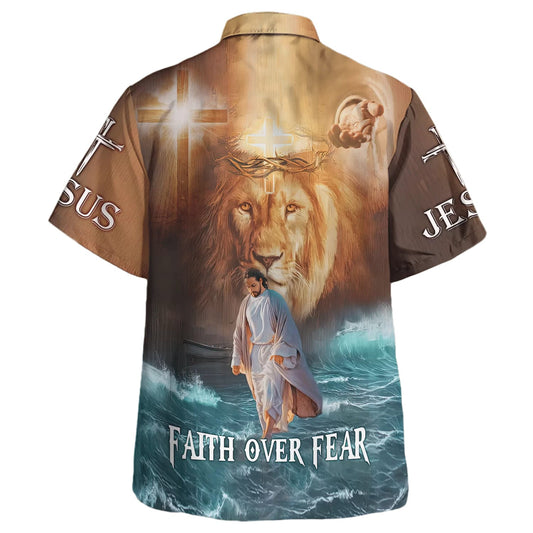 UniJames Jesus Walk On Water Faith Over Fear Hawaiian Shirts For Men & Women - Christian Hawaiian Shirt - Hawaiian Summer Shirts