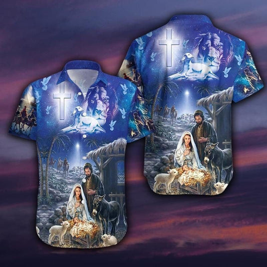 UniJames Jesus Was Born On Farm Hawaiian Shirts - Christian Hawaiian Shirts For Men & Women
