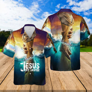UniJames Jesus Water Take My Hand Jesus Is My Savior Hawaiian Shirts - Religious Hawaiian Shirts - Hawaiian Christian For Men Women